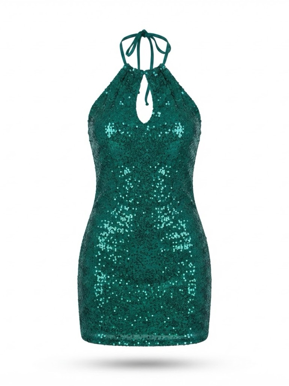 SO Teal Sequin Halter Keyhole Mini Dress